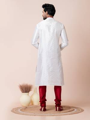 White silk men's kurta pajama set 4