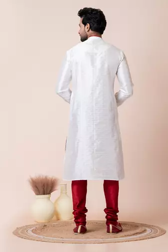 White silk men's kurta pajama set