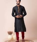 black and maroon men's kurta pajama set