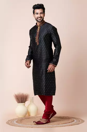black and maroon men's kurta pajama set