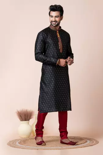 black and maroon men's kurta pajama set