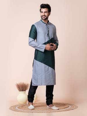 Rama,grey ps-viscose men's kurta pajama set 3