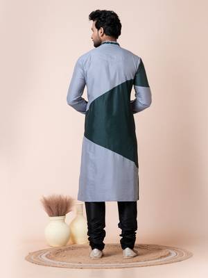 Rama,grey ps-viscose men's kurta pajama set 4