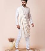 White,multi mono,viscose men's kurta pajama  set