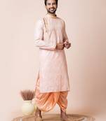 Pink  men's kurta readymade dhoti set