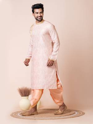 Pink  men's kurta readymade dhoti set 2