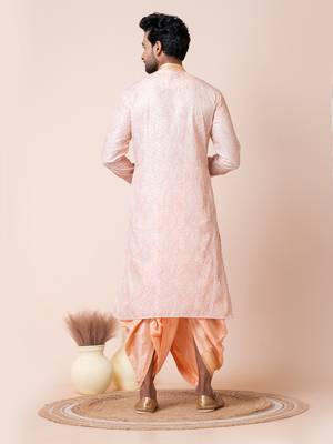 Pink  men's kurta readymade dhoti set 3