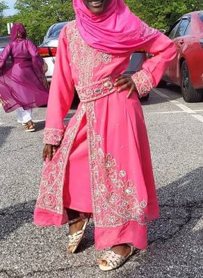 Baby Pink Georgette Zari and Stone work Girls' Kaftan 1