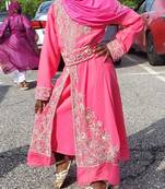 Baby Pink Georgette Zari and Stone work Girls' Kaftan