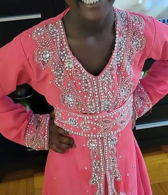 Baby Pink Georgette Zari and Stone work Girls' Kaftan 2