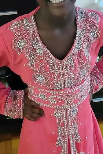 Baby Pink Georgette Zari and Stone work Girls' Kaftan