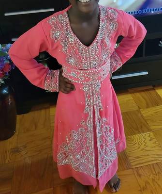 Baby Pink Georgette Zari and Stone work Girls' Kaftan 3
