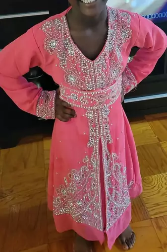 Baby Pink Georgette Zari and Stone work Girls' Kaftan