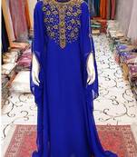 Royal Blue Kids Girls Kaftan Georgette Embroidered Stone work Stitched Dress Party Wear Wedding Dresses