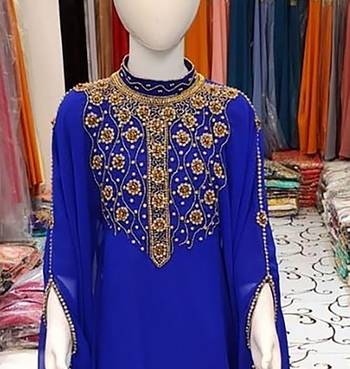 Royal Blue Kids Girls Kaftan Georgette Embroidered Stone work Stitched Dress Party Wear Wedding Dresses 2