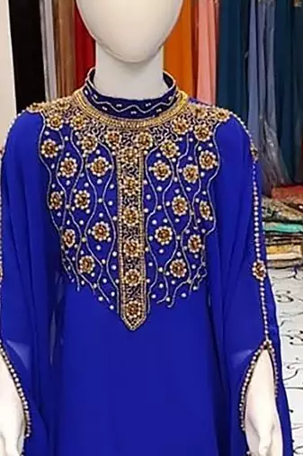 Royal Blue Kids Girls Kaftan Georgette Embroidered Stone work Stitched Dress Party Wear Wedding Dresses
