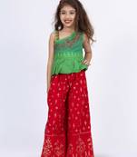 Twisha girls one side shoulder top with palazzo-green & red