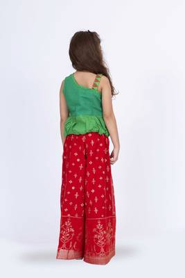 Twisha girls one side shoulder top with palazzo-green & red 5