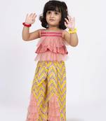 Twisha sleeveless frill top with palazzo set - coral & yellow