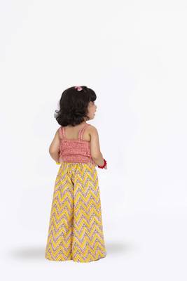 Twisha sleeveless frill top with palazzo set - coral & yellow 4