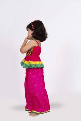 Twisha strappy mirrrorwork frilled top with palazzo set - pink & yellow 4