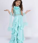 Twisha girls halter neck  frilled top with ghaghra-sea green