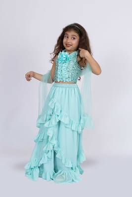 Twisha girls halter neck  frilled top with ghaghra-sea green 2