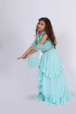 Twisha girls halter neck  frilled top with ghaghra-sea green 3