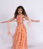 Twisha girls halter neck frilled top with ghaghra-peach