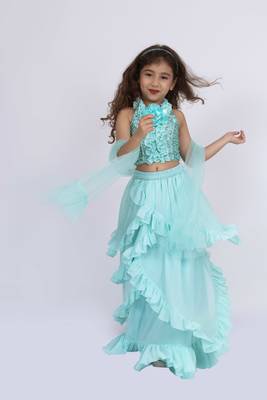Twisha girls halter neck  frilled top with ghaghra-sea green 4