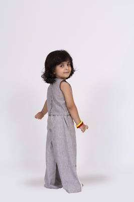 Twisha sleeveless embroidered top with palazzo set - grey & white 4