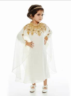 White Georgette Zari Work Kids' Kaftan 1
