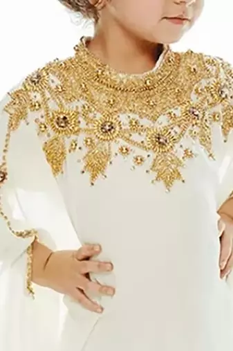 White Georgette Zari Work Kids' Kaftan