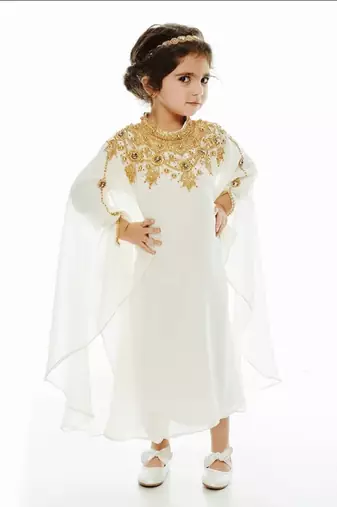 White Georgette Zari Work Kids' Kaftan