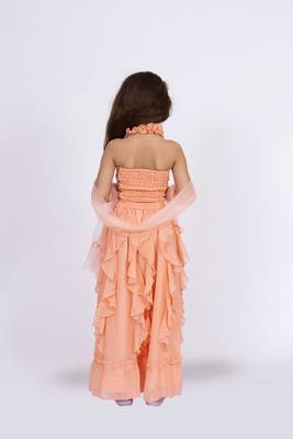 Twisha girls halter neck frilled top with ghaghra-peach 5