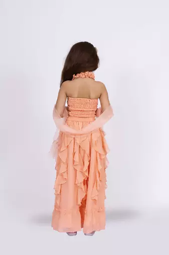 Twisha girls halter neck frilled top with ghaghra-peach