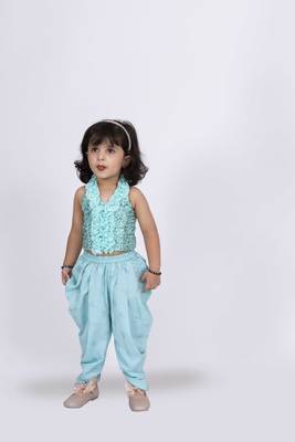 Twisha girls halter neck sequins top & dhoti pant - sea green 1