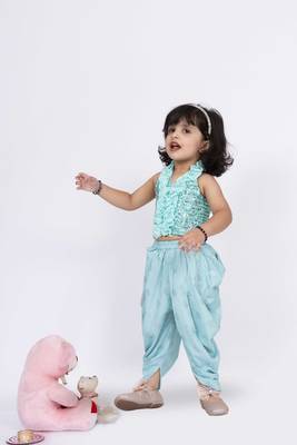 Twisha girls halter neck sequins top & dhoti pant - sea green 3