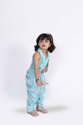 Twisha girls halter neck sequins top & dhoti pant - sea green 4