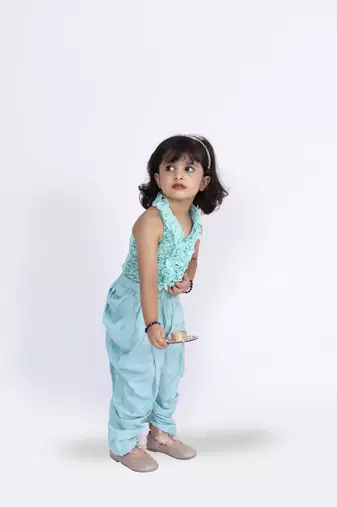 Twisha girls halter neck sequins top & dhoti pant - sea green