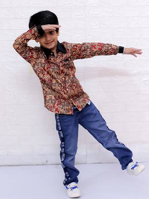 Twisha boys full sleeves elephant printed shirt - maroon 1