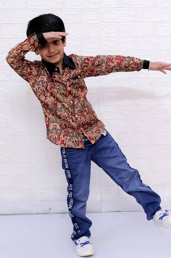 Twisha boys full sleeves elephant printed shirt - maroon