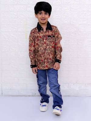 Twisha boys full sleeves elephant printed shirt - maroon 3