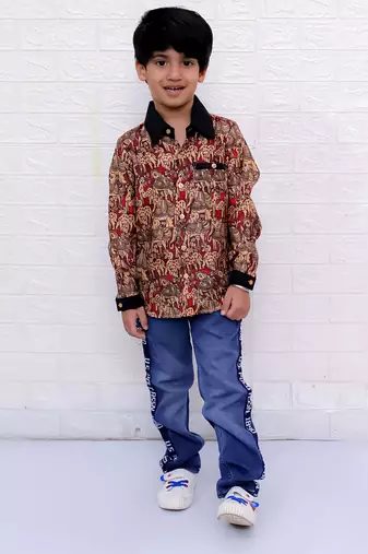 Twisha boys full sleeves elephant printed shirt - maroon