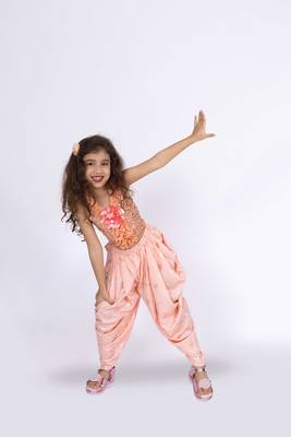 Twisha girls halter neck sequins top & dhoti pant - peach 3