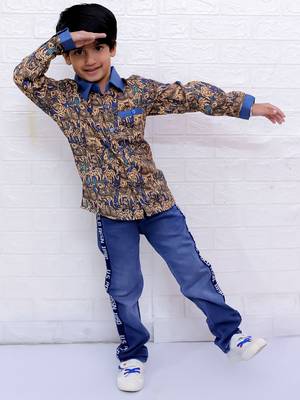 Twisha boys full sleeves elephant printed shirt - blue 1