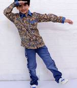 Twisha boys full sleeves elephant printed shirt - blue
