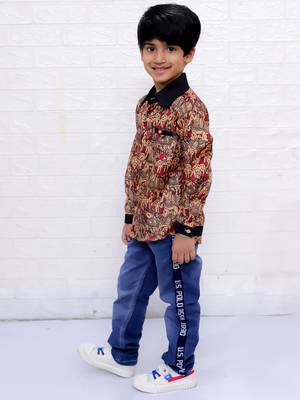 Twisha boys full sleeves elephant printed shirt - maroon 5
