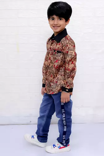 Twisha boys full sleeves elephant printed shirt - maroon