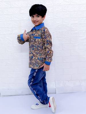 Twisha boys full sleeves elephant printed shirt - blue 2
